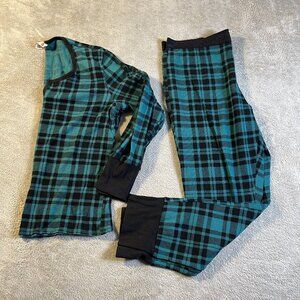 Victoria's Secret Cotton Long Sleeve Top‎ & Lounge Pants Plaid PJ Set Green XL